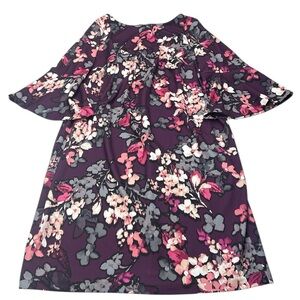 Calvin Klein Women’s 18W Dress Purple Floral Bell Sleeve Polyester Spandex Heavy